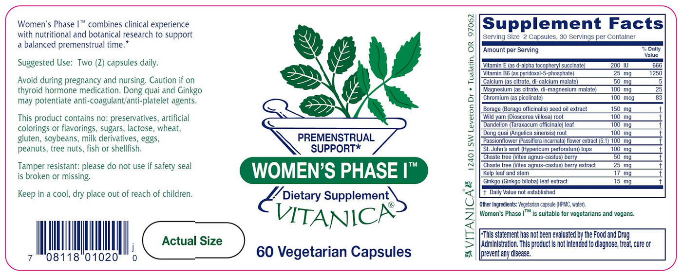 Women's Phase I 60 vcaps Curated Wellness