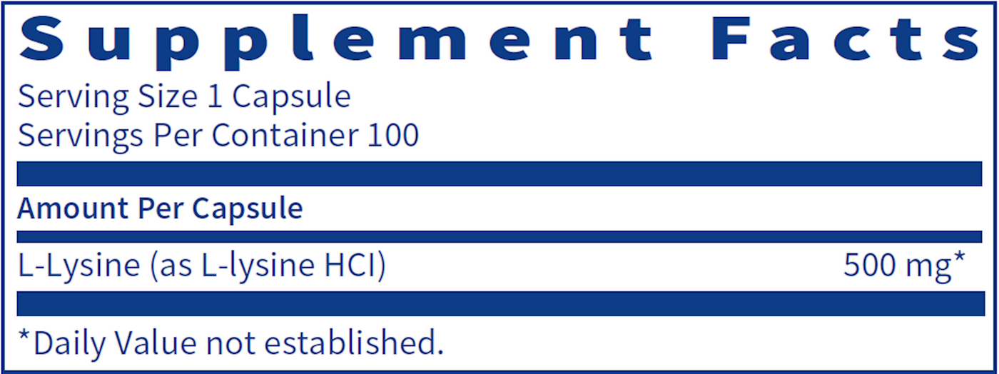 L-Lysine 500 mg 100 caps Curated Wellness