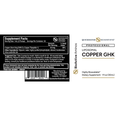 Liposomal Copper GHK mL Curated Wellness