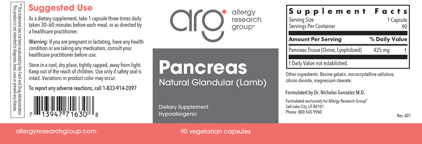 Pancreas Lamb 425 mg 90 vcaps Curated Wellness