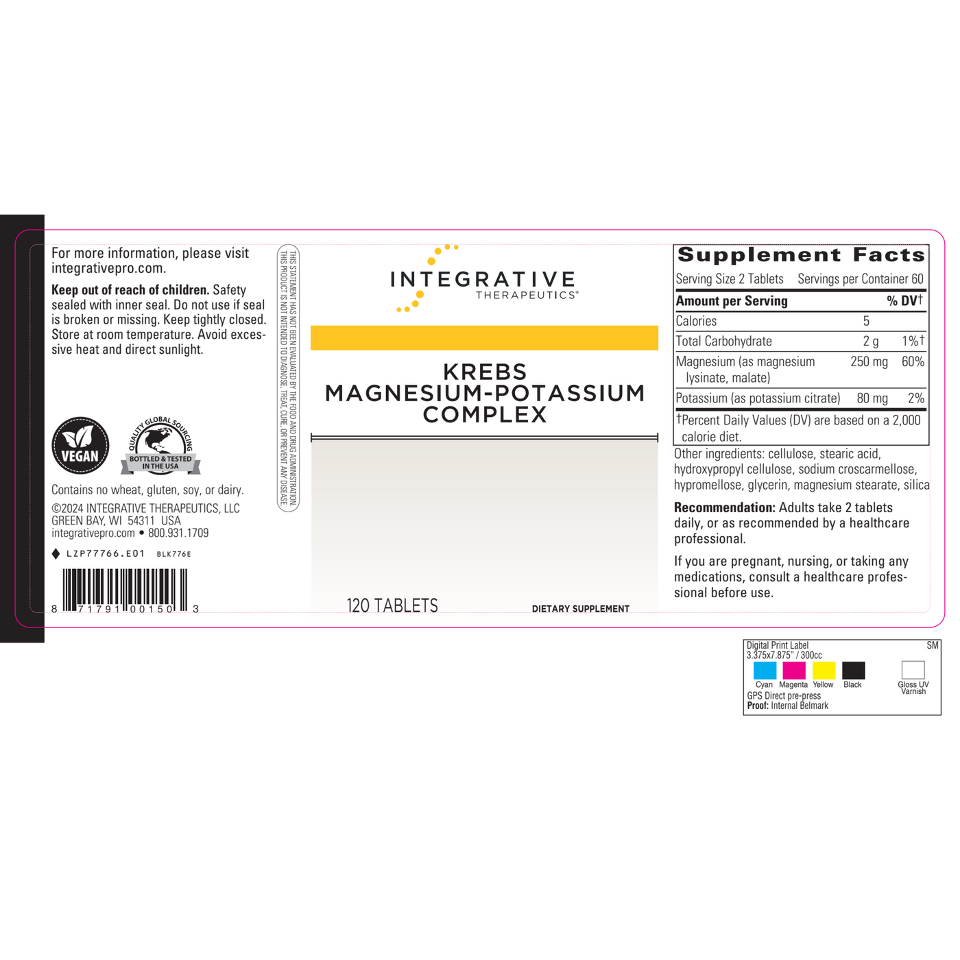 Krebs MagnesiumPotassium Complex 120 tbs Curated Wellness