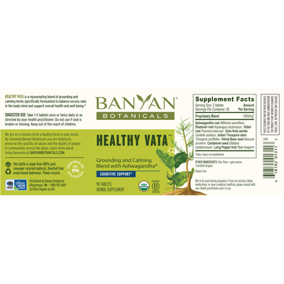 Healthy Vata (Organic) 90 tabs Curated Wellness