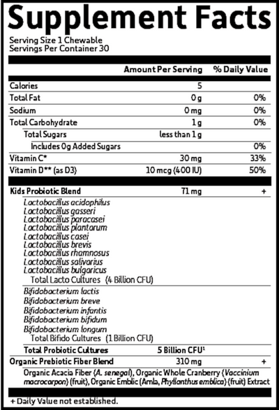 Organic Kids Probiotics Berry SS 30chew Curated Wellness