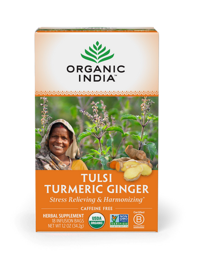 Tulsi Tea Turmeric Ginger 18 tea bags Curated Wellness
