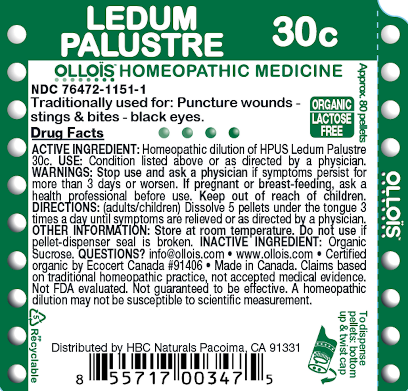 Ledum Palustre 30c Pellets, 80ct Curated Wellness