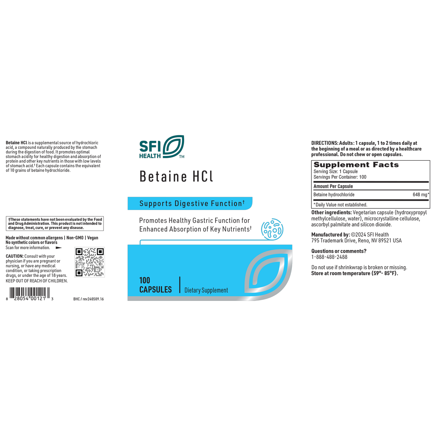 Betaine HCl 100 caps Curated Wellness