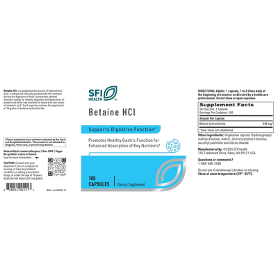 Betaine HCl 100 caps Curated Wellness