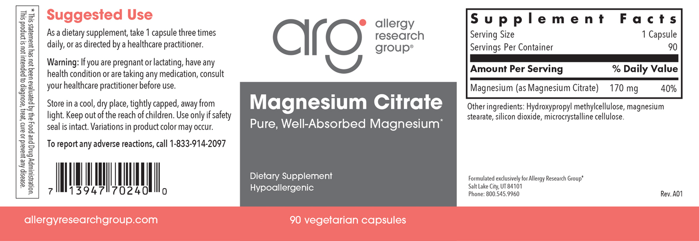 Magnesium Citrate 170 mg 90 caps Curated Wellness