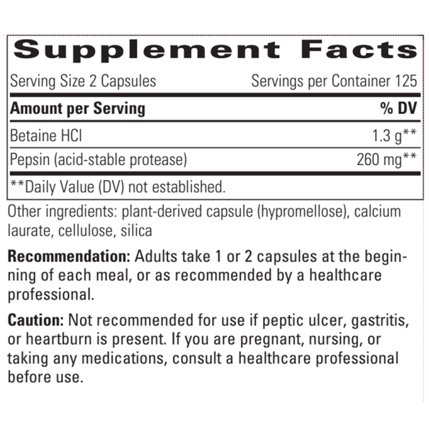 Betaine HCl 250 caps Curated Wellness