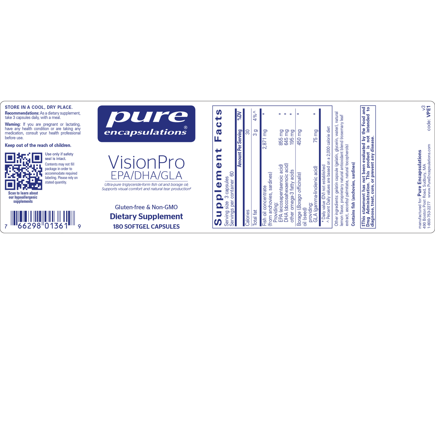 VisionPro EPA/DHA/GLA 180 caps Curated Wellness
