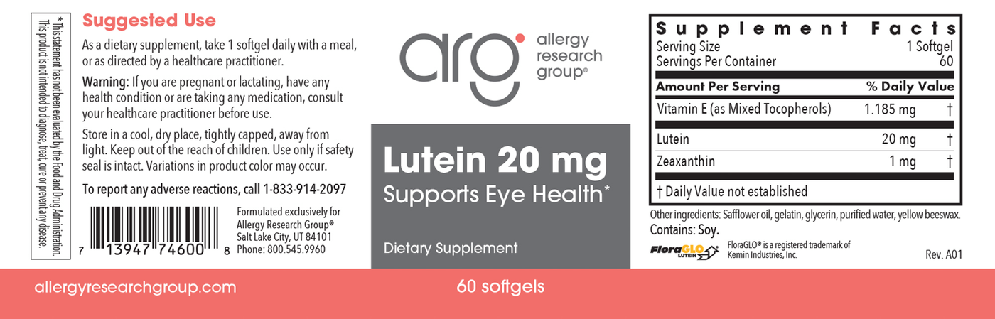 Lutein 20 mg 60 gels Curated Wellness
