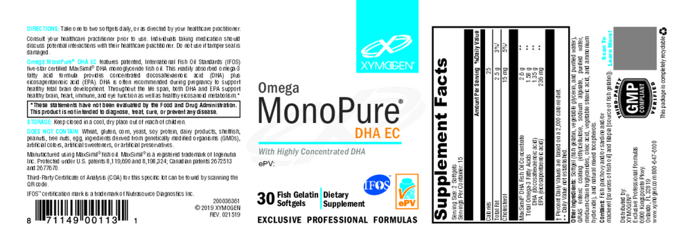 Omega MonoPure DHA EC 30 Softgels