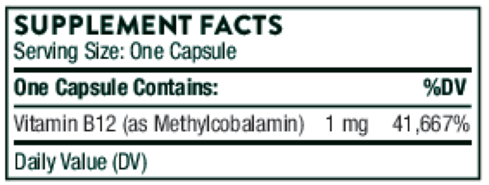 Vitamin B12 as Methylcobalamin 60 caps