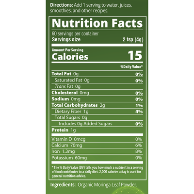 Raw Organic Moringa Leaf Powder 8.5 oz