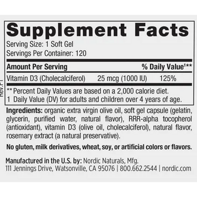 Vitamin D3 Orange Flavor 120 gels