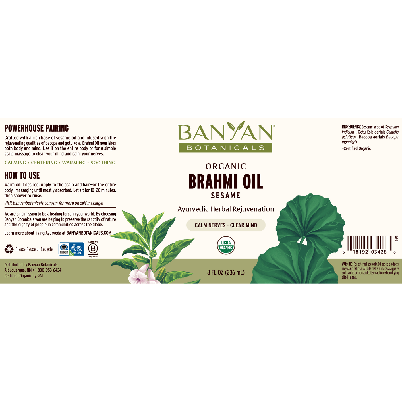 Brahmi Oil Sesame 8 fl oz Curated Wellness