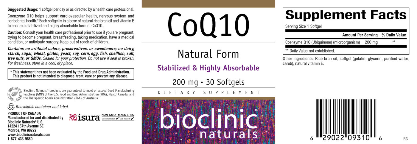 CoQ10 Natural 200 mg 30 gels Curated Wellness