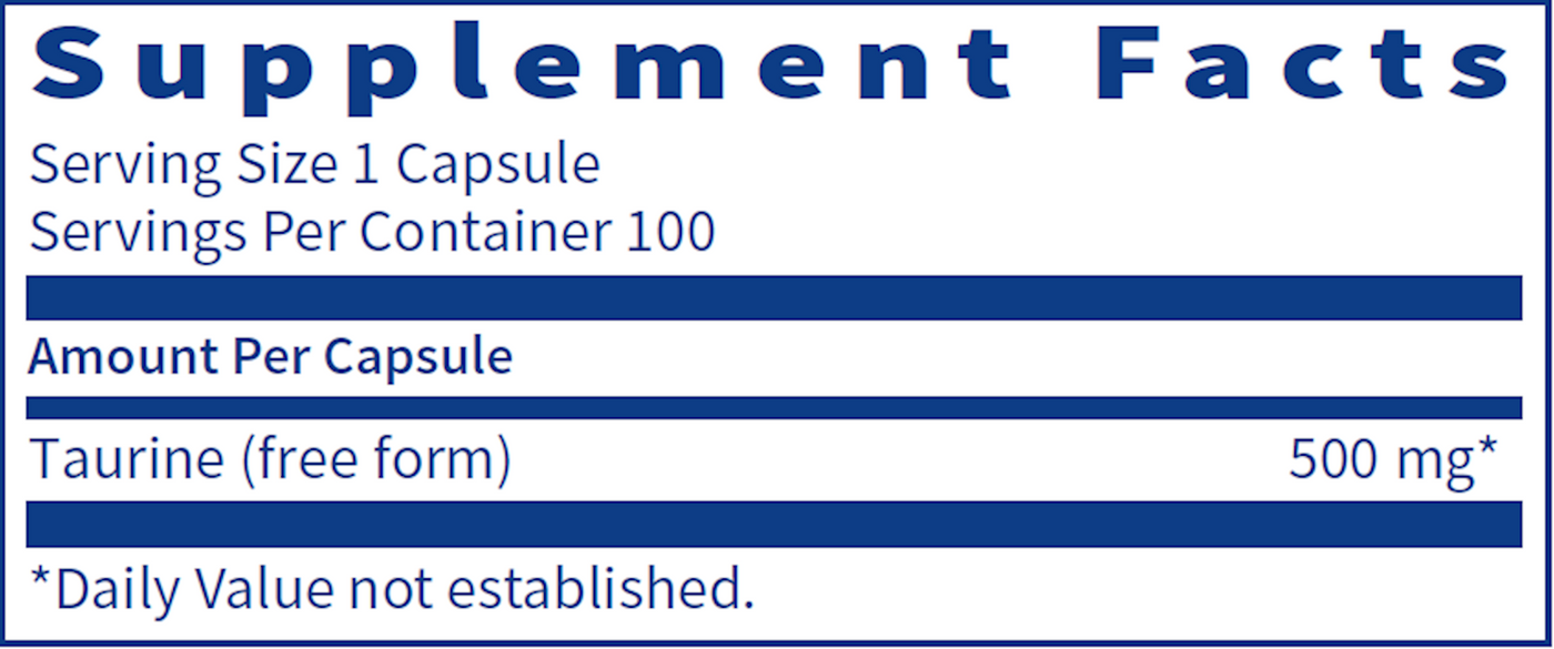 Taurine 500 mg 100 caps Curated Wellness