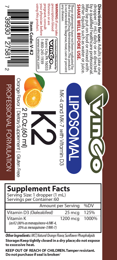 K2 Complex Liposomal Orange 2 fl oz Curated Wellness