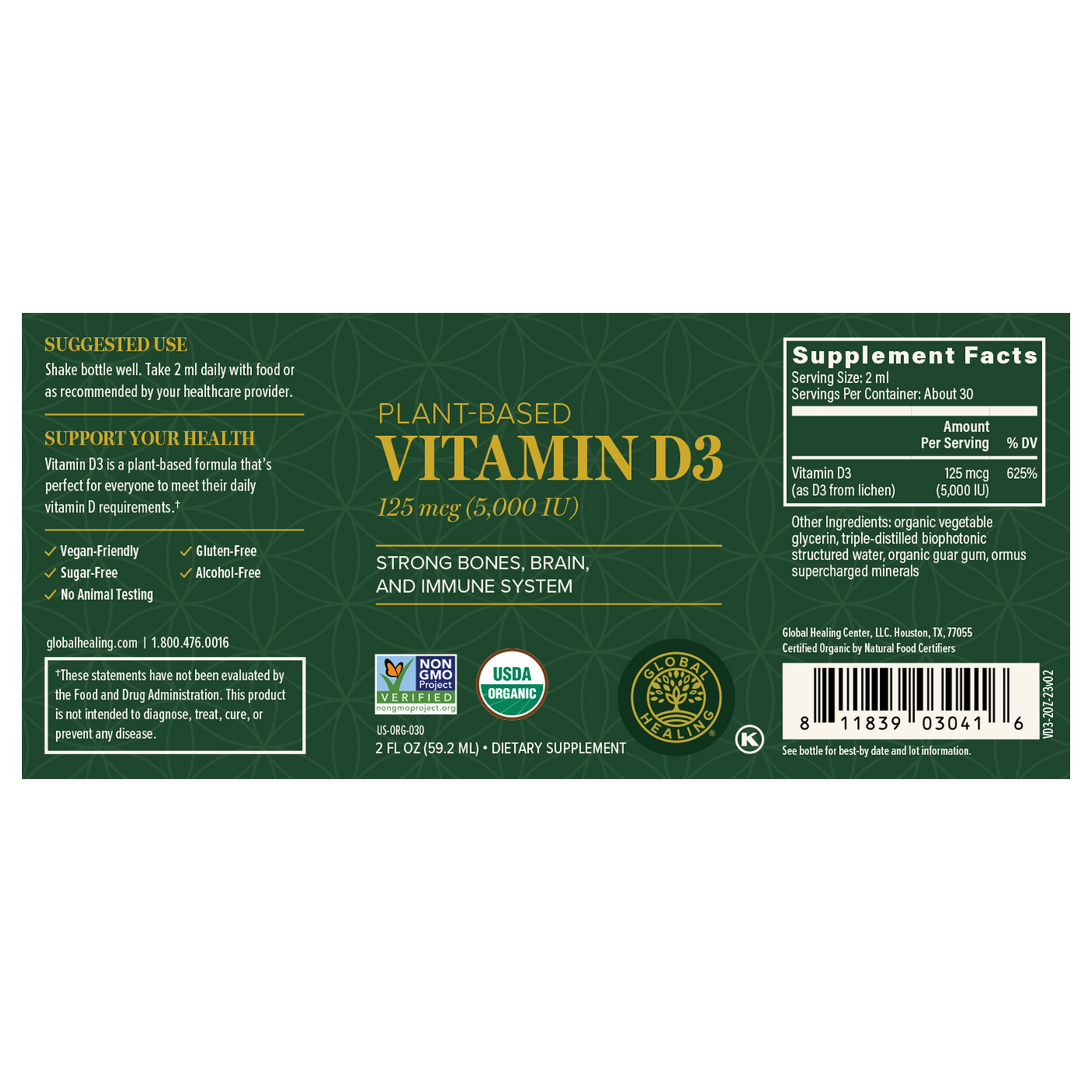 Plant-Based Vitamin D3125 mcg 2 fl oz Curated Wellness