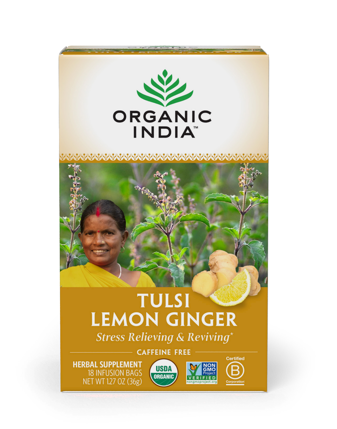 Tulsi Tea Lemon Ginger 18 bags Curated Wellness