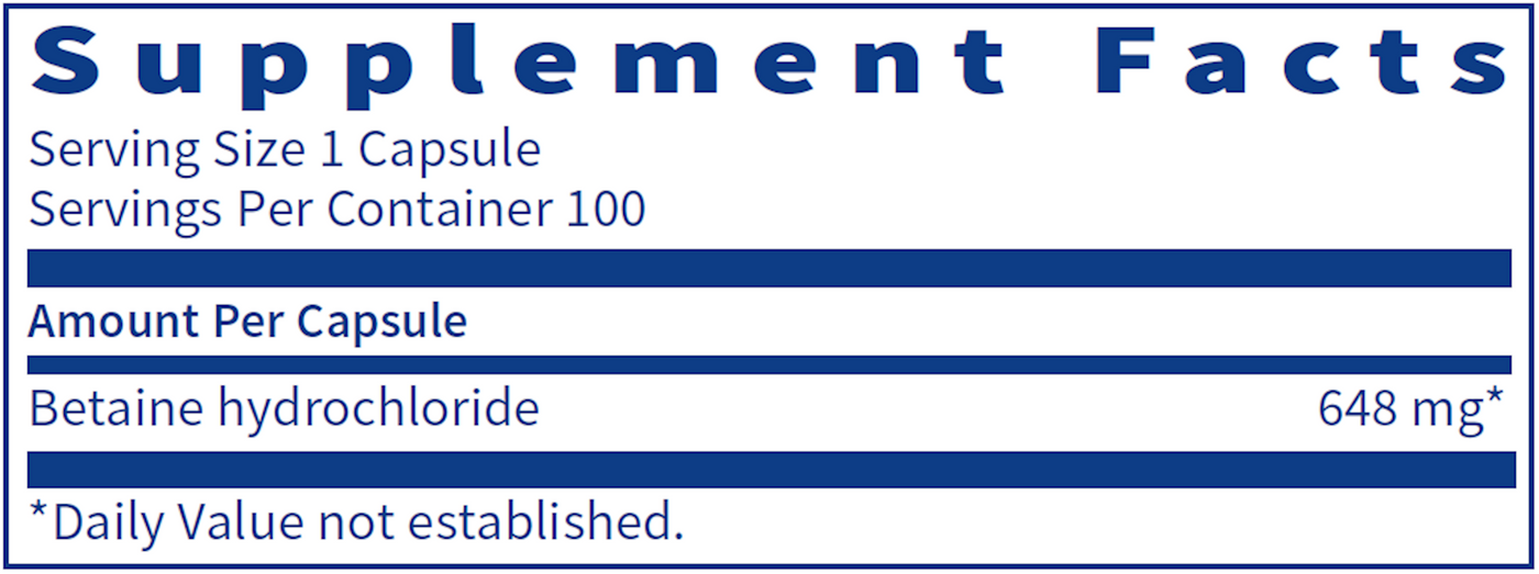 Betaine HCl 100 caps Curated Wellness