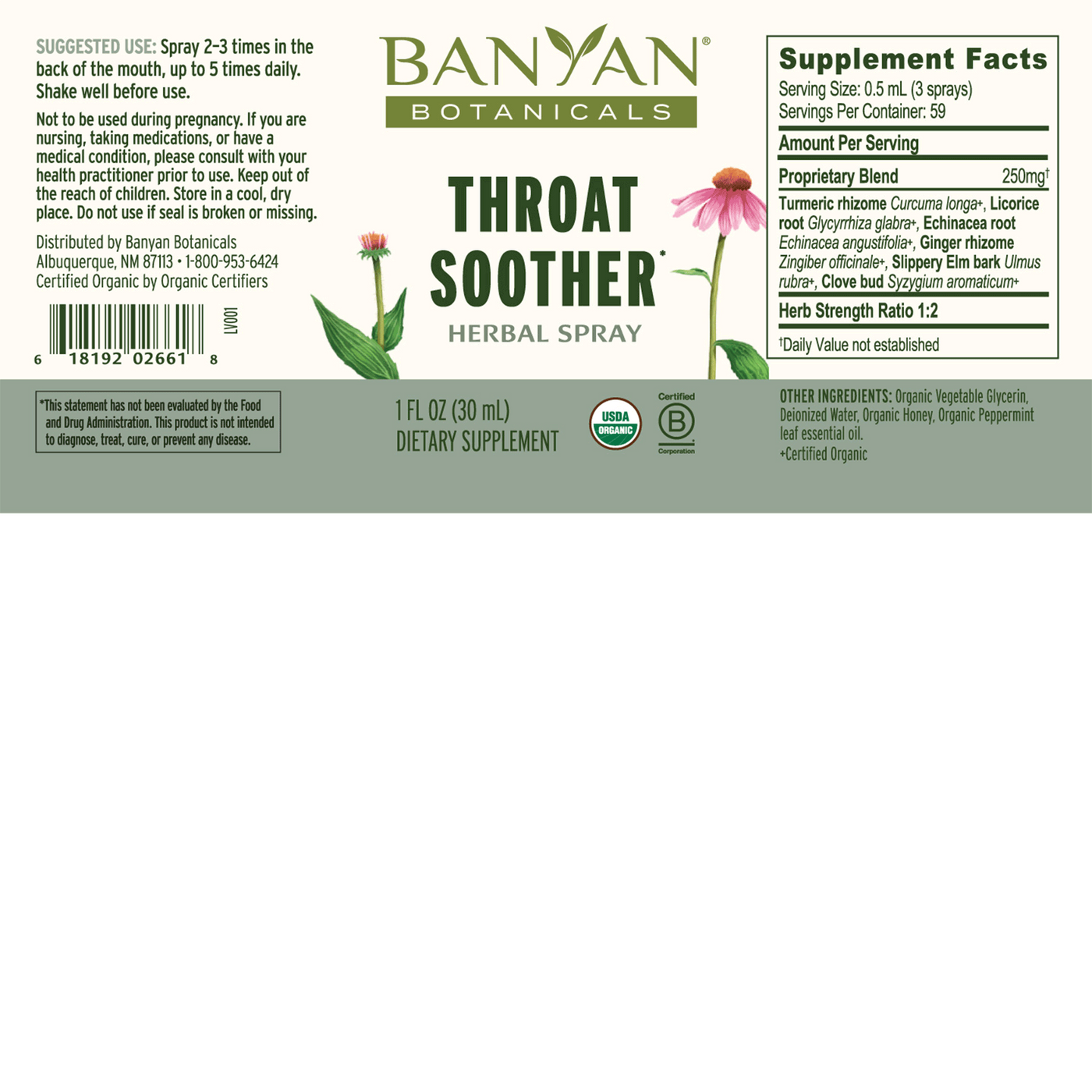 Throat Soother Spray, Organic 1 fl oz Curated Wellness