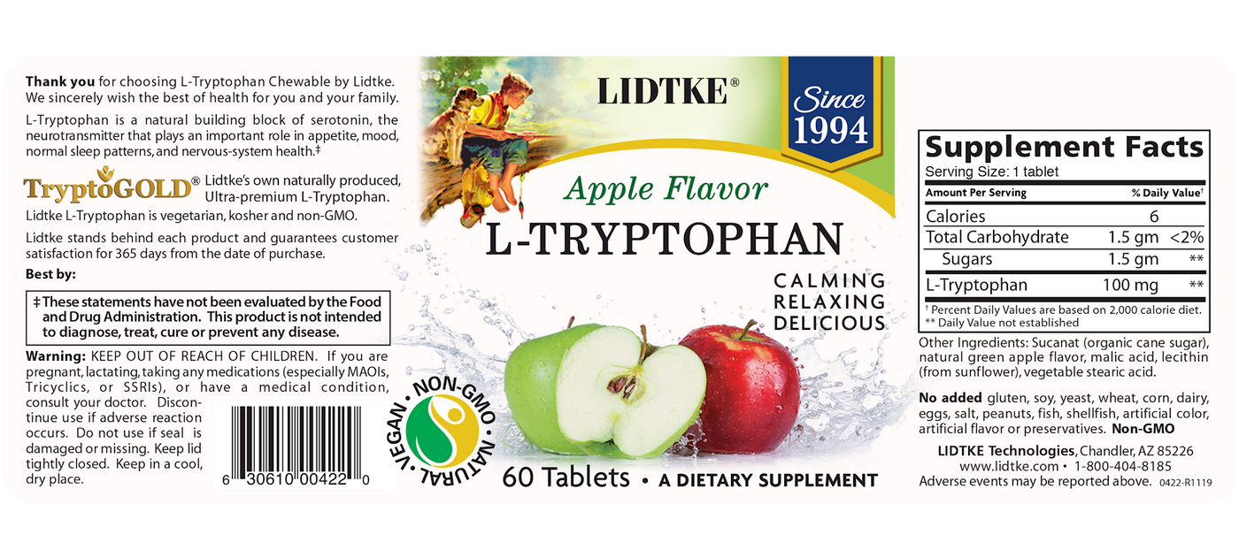L-Tryptophan Chewable Green App 60 tabs Curated Wellness