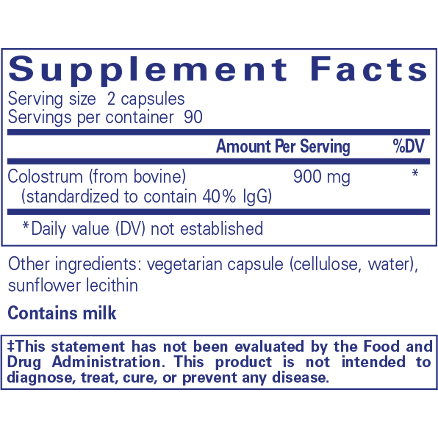 Colostrum 40% IgG 450 mg 180 vegcap Curated Wellness