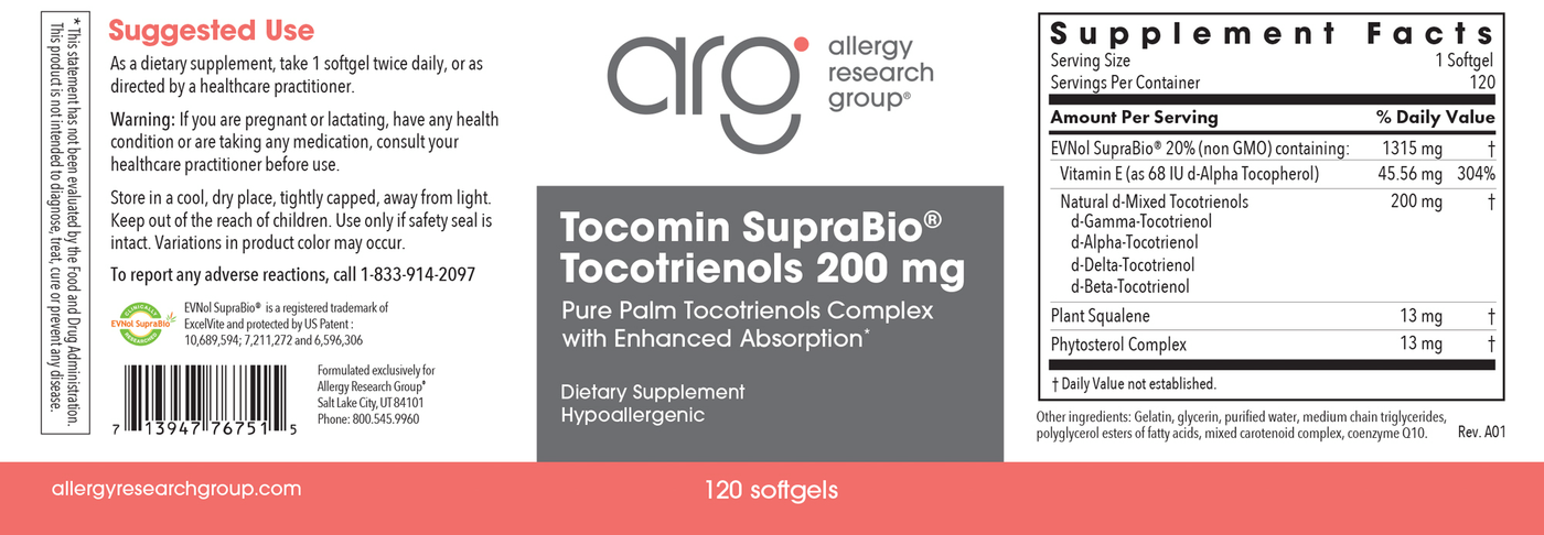 SupraBio Tocotrienols 200mg 120 gels Curated Wellness