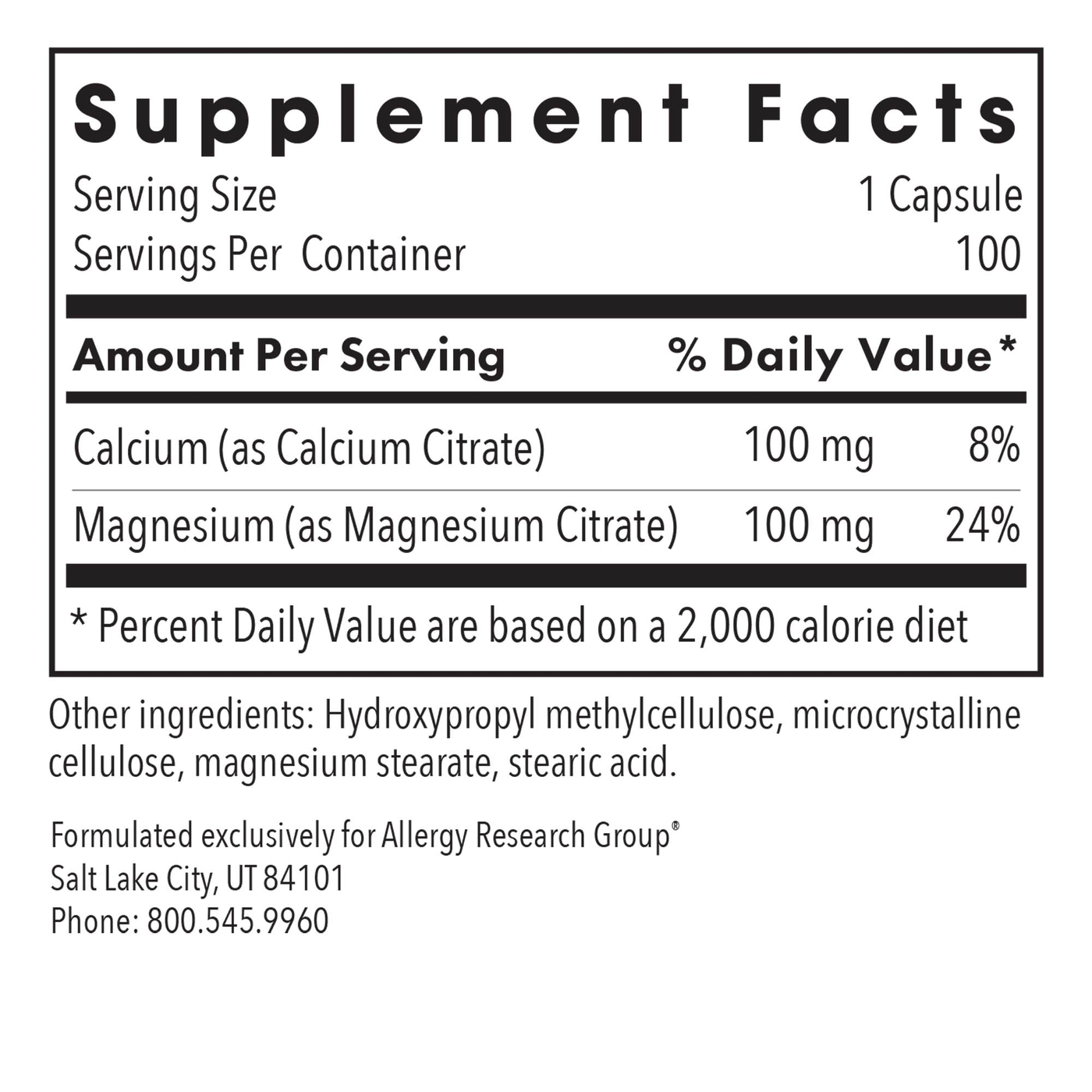 Calcium Magnesium Citrate 100 caps Curated Wellness