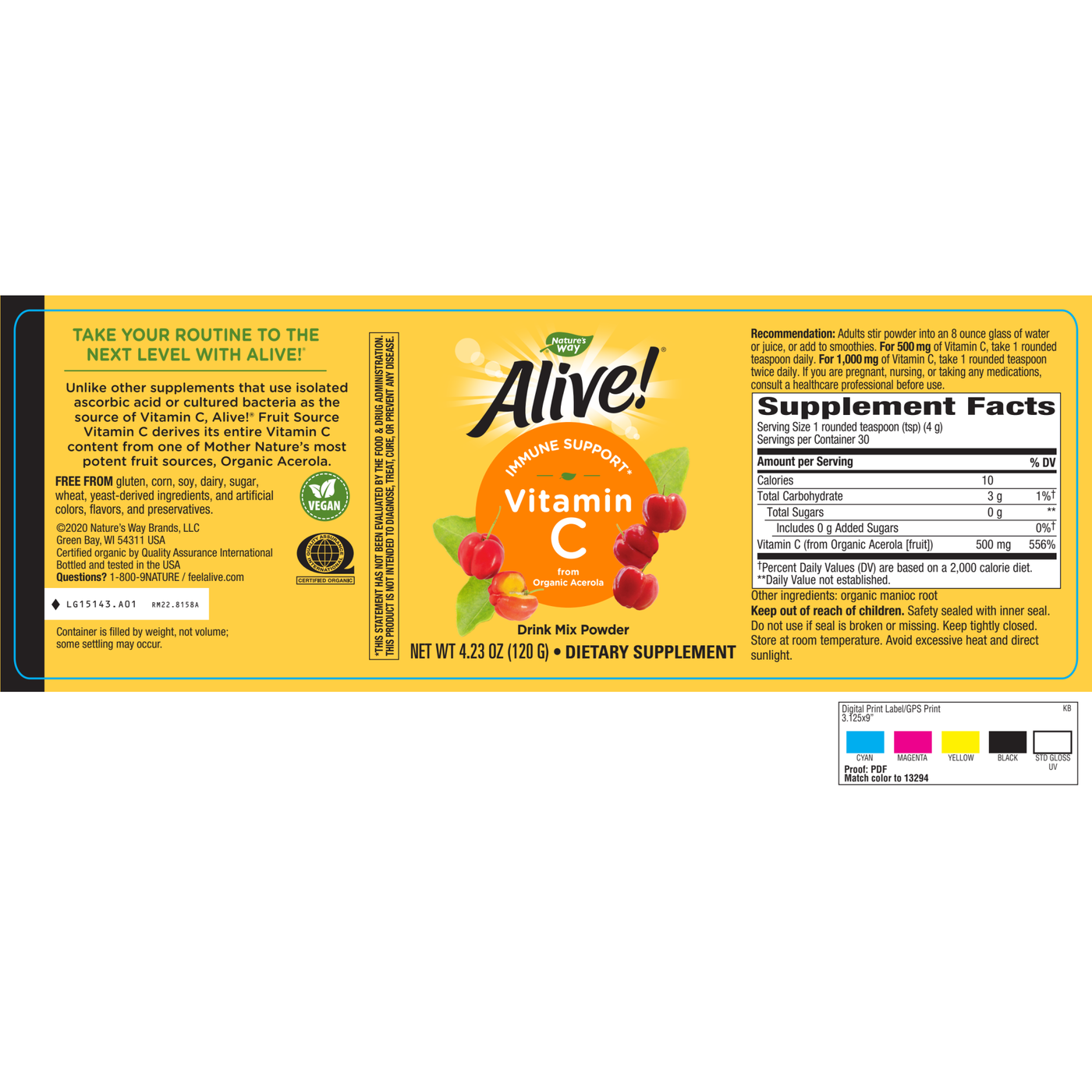 Alive! Organic Vitamin C Powder 120 g Curated Wellness