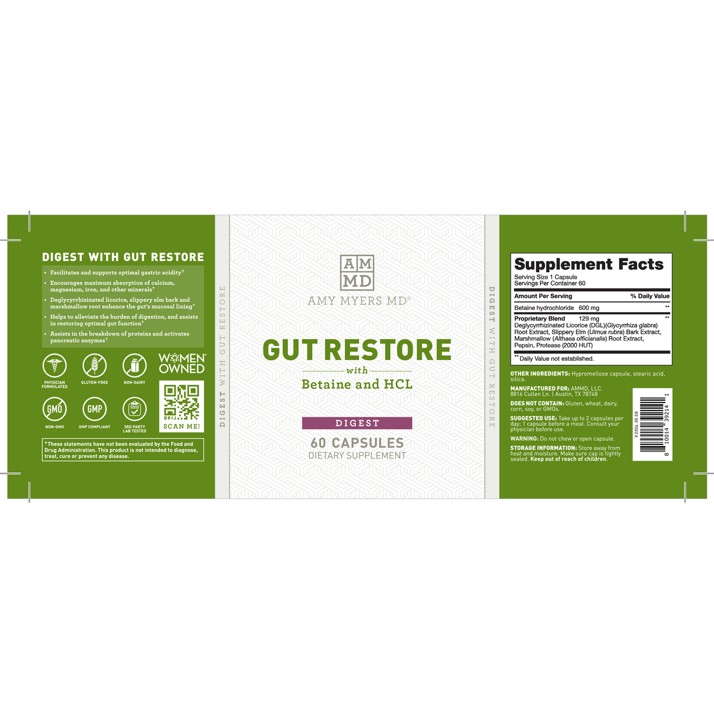 Gut Restore w Betaine & HCL 60 caps Curated Wellness