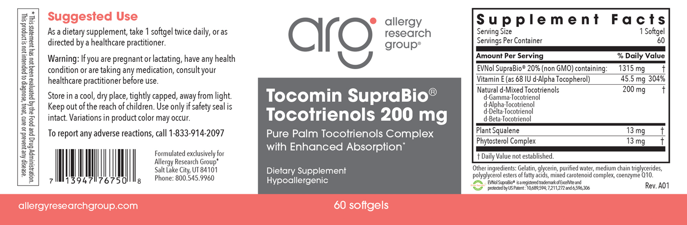 Tocomin SupraBio Tocot 200mg 60 gels Curated Wellness