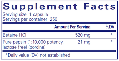 Betaine HCL Pepsin 250 caps Curated Wellness