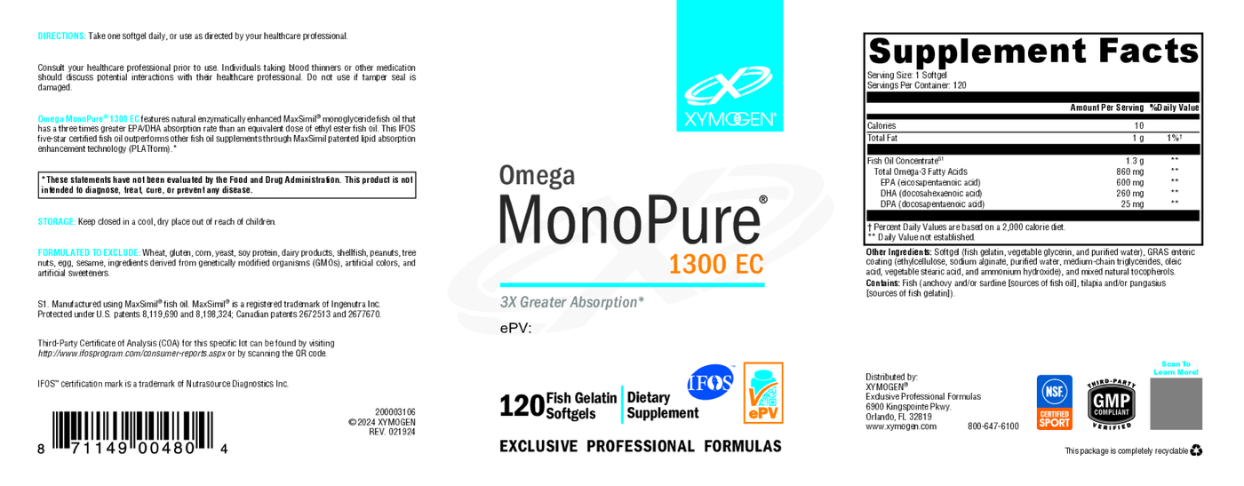 Omega MonoPure 1300 EC 120 Softgels Curated Wellness