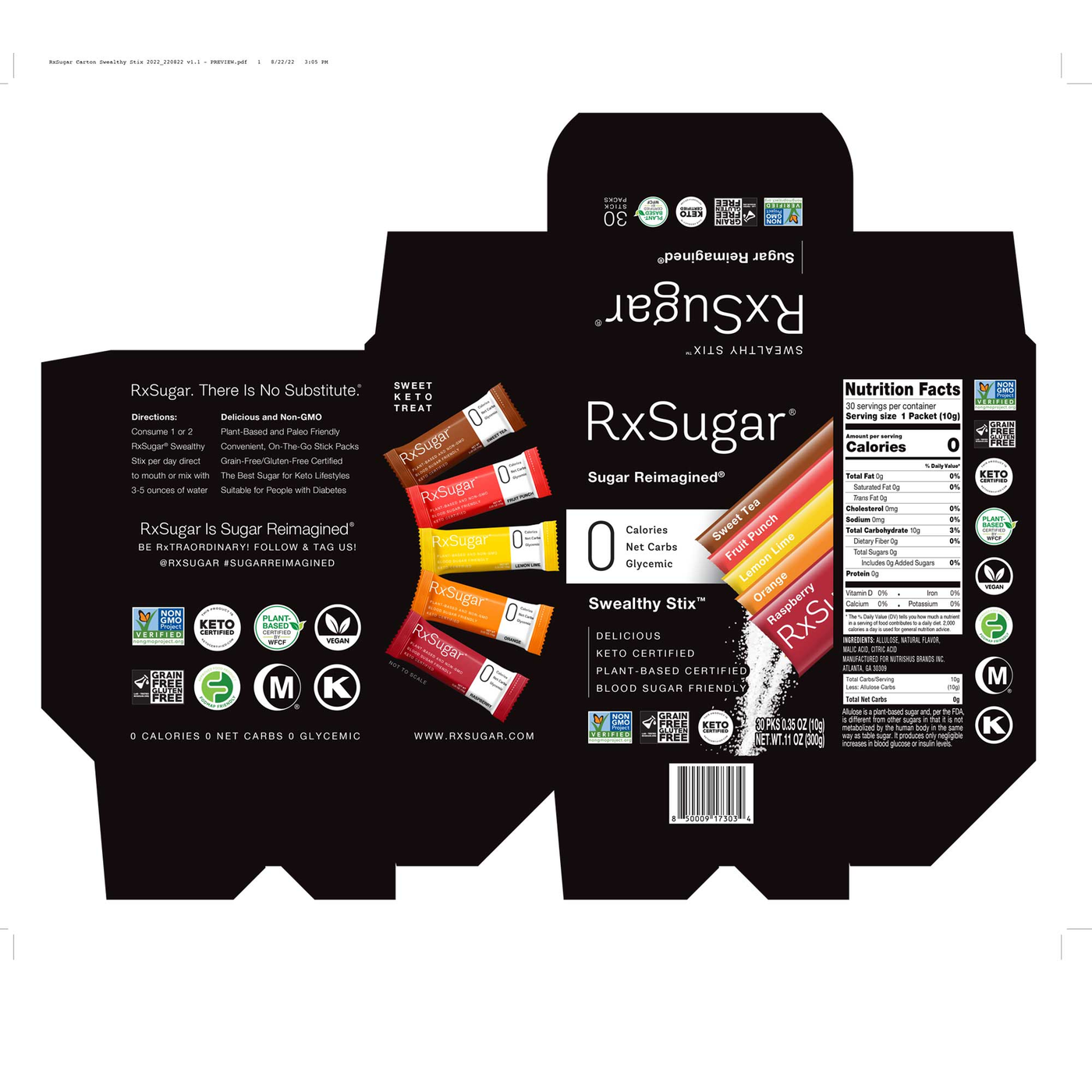 RxSugar Swealthy Stix Carton 30 pkts Curated Wellness