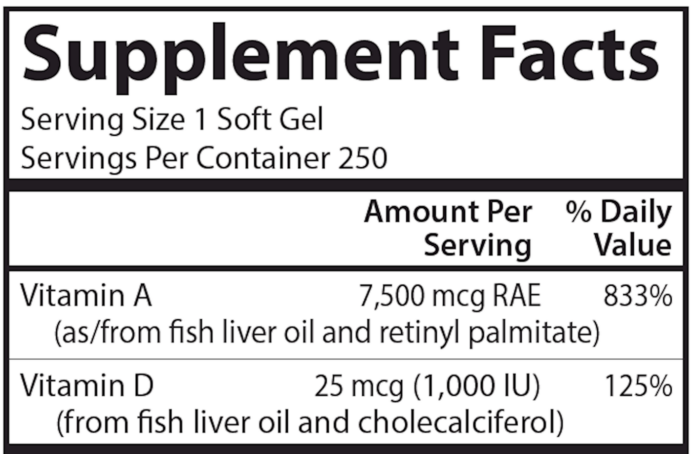 A & D 25000 IU & 1000 IU 250 gels Curated Wellness