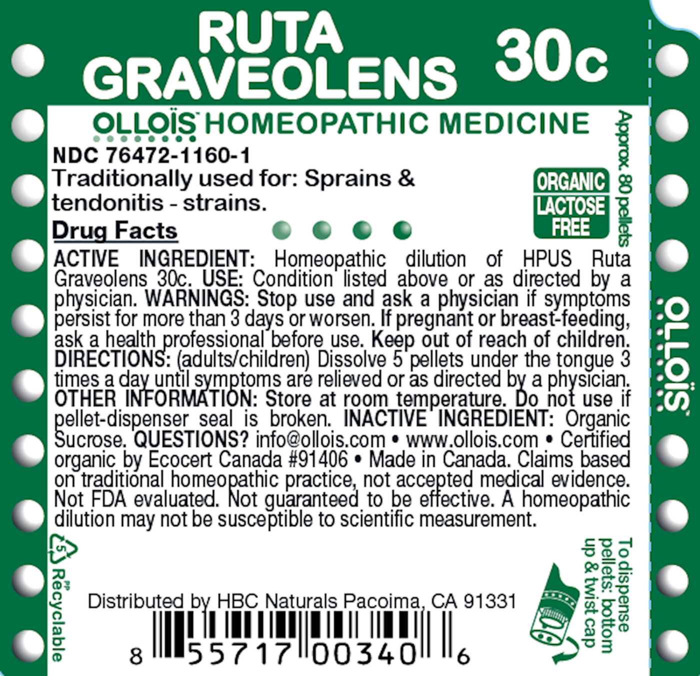 Ruta Graveolens 30c Pellets, 80ct Curated Wellness