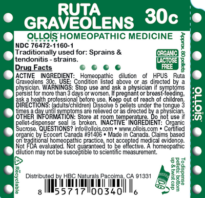 Ruta Graveolens 30c Pellets, 80ct Curated Wellness