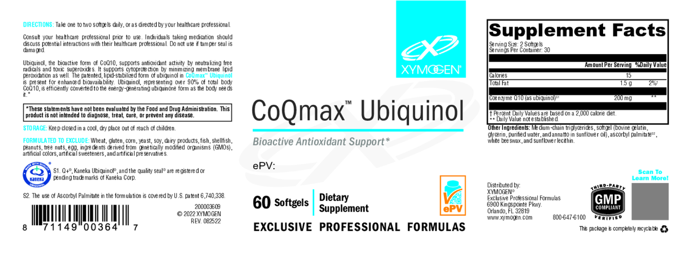 CoQmax Ubiquinol 60 Softgels Curated Wellness