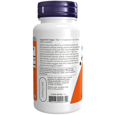 Acetyl-L Carnitine 500 mg 50 vcaps Curated Wellness