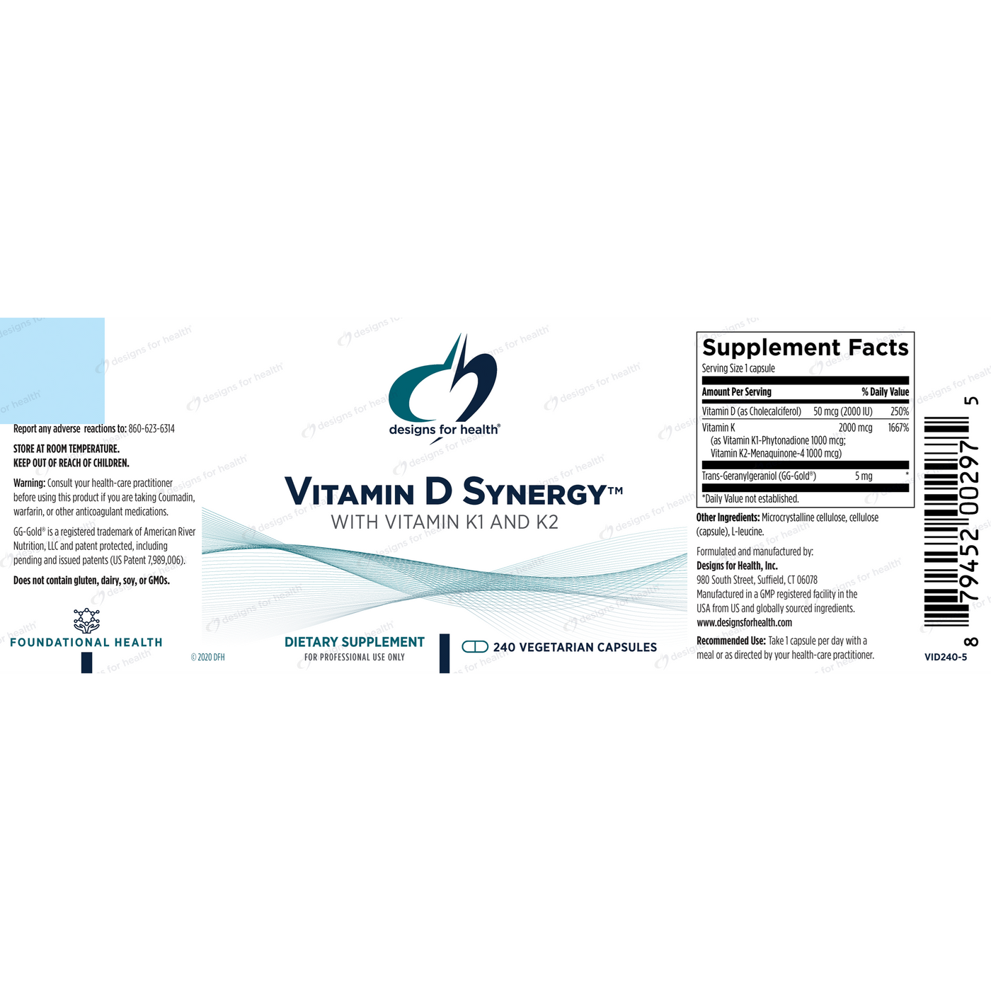 Vitamin D Synergy with Vit K1 240 vcaps Curated Wellness