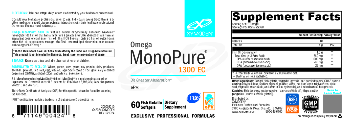 Omega MonoPure 1300 EC 60 Softgels Curated Wellness