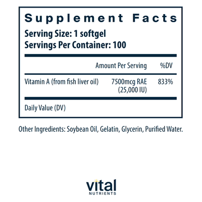 Vitamin A 7500mcg RAE 100 gels Curated Wellness