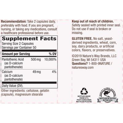 Pantothenic Acid 500 mg  Curated Wellness