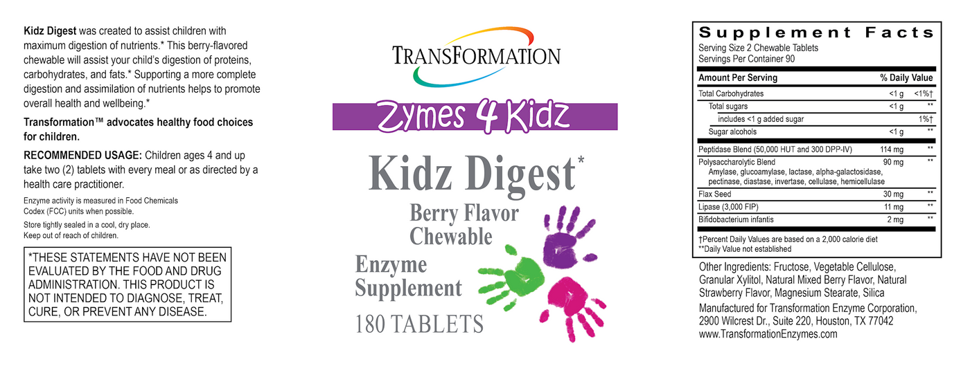 Kidz Digest Chewable 180 tabs Curated Wellness