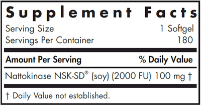 Nattokinase 100 mg NSK- SD 180 gels Curated Wellness