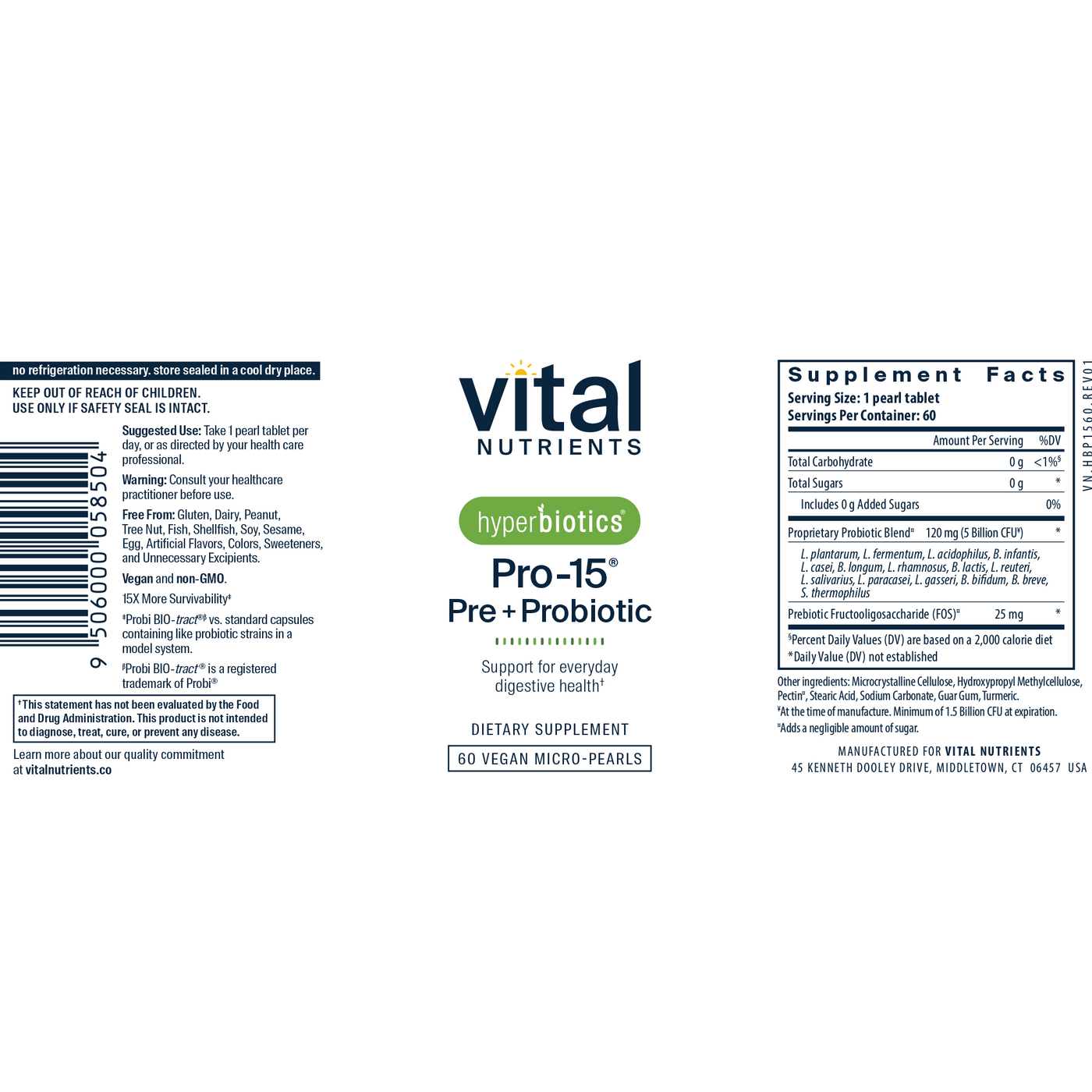 Hyperbiotics Pro-15 Pre + Probiotic 60ct Curated Wellness