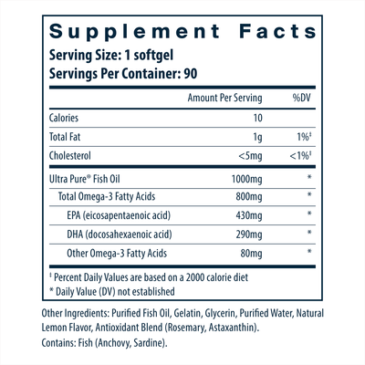 Ultra Pure Fish Oil 800 TG 90 gels Curated Wellness